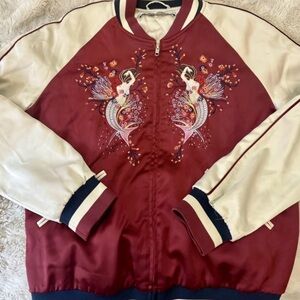 & Other Stories Maroon and Cream Bomber Jacket